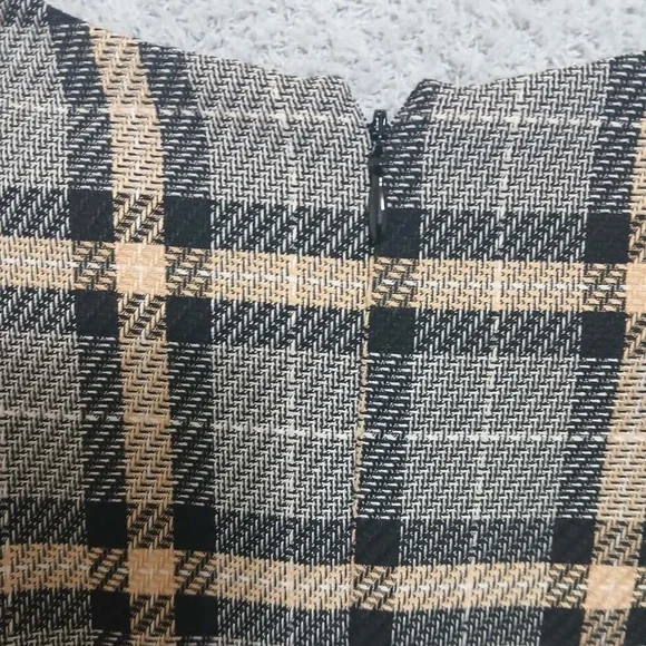 H&M Mod Plaid Long Sleeve Mini Shift Dress Size M Academia Old Money Neutral - Picture 10 of 14